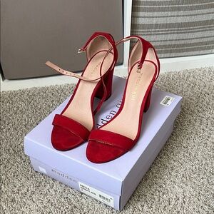 Madden Girl Red Suede Ankle-Strap Block Heels